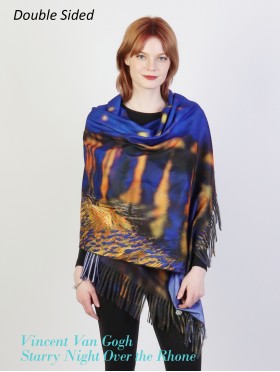 Vincent Van Gogh: Starry Night Over the Rhone Double-sided Oil Painting Design Fashion Scarf